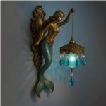 Mermaid Wall Lamp Hand-Painted Details Mythical Figure Wall Light for