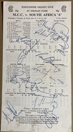 M.C.C. vs South Africa SIGNED Vintage 1996 Scorecard with COA (11 Autographs)