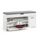 Mondeer Shoe Bench with Seat Cushion Storage and Flip-up Drawer Industrial Style