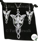Lord of the Rings Silver EVENSTAR Necklace & Earrings Hobbit LOTR Arwen SET +Bag