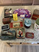 A Collection Of 13 Various Themed Vintage Collectable Tins.