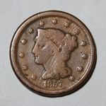1857 US Braided Hair Large Cent 1c Small Date SCARCE!! LAST Year of Type! -532-