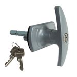 Universal Garage Door T Handle Lock 76mm Shaft Short Spigots in Silver