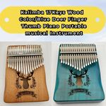 17Keys Wood Color/Blue Deer Thumb Finger  Piano Kalimba musical Instrume Gift UK