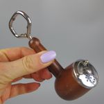 Vintage Bottle Opener & Salt Shaker. Wooden pipe shaped. Novelty. 1960's retro.