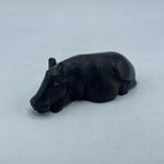 Hand Carved Wooden Hippo Hippopotamus Laying Down Sleeping Ornament