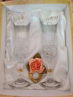 Bride Groom Wedding Champagne Flutes Glasses Gift Boxed Set of 2 Horseshoe