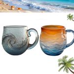 Sea Glass Wave Mug Handblown 12Oz Glass Drinkware for Tea Coffee&Wine Xmas Gift