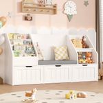 Childrens Bookshelf Storage Bench with Drawers Shelves Reading Seat White 140cm