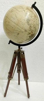 Nautical World Map Antique Finish Table GLOBE ORNAMENT With Wooden Tripod Stand