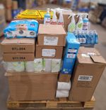 Janitorial Supplies Mixed Pallet- Paper Towels, Gloves, Bins, Dispensers Job Lot