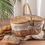 Handmade Willow Picnic Basket Wicker Woven Fruit Hamper Handle Camping Storage