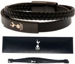 TOTTENHAM HOTSPUR FC BLACK IP LEATHER BRACELET THFC SPURS CREST PLATE GIFT BOXED