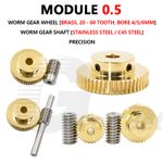 Mod 0.5 Worm Gear Wheel Brass 20-60 Tooth Worm Shaft Stainless Steel / C45 Steel