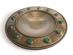 Antique 19thC Gilt Brass Tazza Decorated With 12  Malachite Cabochons 30cm