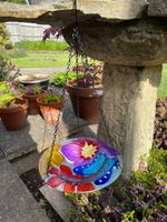 GARDEN BUTTERFLY HANGING GLASS BIRD BATH FEEDER tree (LH01743)