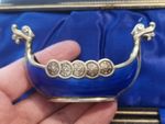 Norway Sterling Silver Blue Enamel Viking Boat Novelty Salt  Magnus Aase C.1940