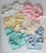 Hand Knitted Baby Pram Sets New-born 0-3 Months Hat, Mitts, Bootees & Cardigans