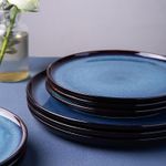 12 Piece Stoneware Dinner Set for 4 Blue Reactive Glaze Plates Bowls