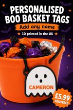Personalised Halloween Boo Basket Name Tag 3D Printed Ghost Trick or Treat