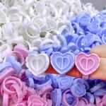 100Pcs Heart Glue Rings Holder for Eyelash Extension, Tattoo Pigment