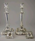 Silver-Plated Candlesticks Pair of 1920's Antique Candlesticks 31cm tall #2353