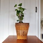 Vintage Asian Weaven Basket Plant Pot Bucket Japanese /Thai Bamboo Woven Harvest