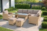 Garden Furniture Set Oxford Rattan Corner Sofa Table Chairs Beige UK Stock