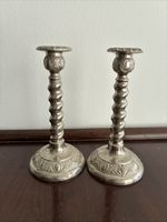 VINTAGE BARLEY TWIST PAIR OF CANDLESTICKS SILVER PLATED