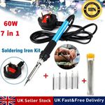 60W  Electronics Welding Solder Irons Tool Adjustable Temp Soldering Iron Kit UK
