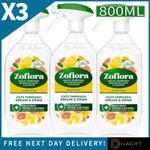 3 x ZOFLORA LEMON ZING MULTI-PURPOSE DISINFECTANT CLEANER TRIGGER SPRAY 800ML