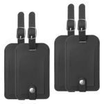 4 Pack Luggage Bag Tags PU Leather Suitcase Name Tags Travel ID Label Black