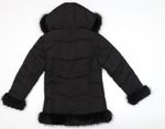 River Island Girls Black Faux Fur Trim Hooded Puffer Coat 11-12 Years