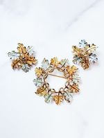 Sarah Coventry Oak Leaf Brooch Clip On Earrings Set Gold Silver Tone Vintage
