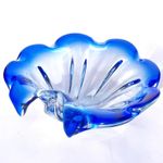 Blue Murano Glass Bowl Hand Blown 1970s, Mid Century Modern
