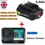 10.8V 12V 3.0Ah Li-Ion battery for Makita BL1040 BL1041 BL1015 + DC10WD Charger