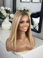 🩷Glueless Highlights Honey Butter Blonde Roots Lace Bob 16” 100% Human Hair Wig