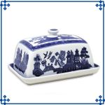 Blue Willow Butter Dish Covered Server Ceramic Tableware Antique Oriental Style