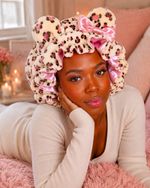 Reusable Satin Shower Cap with Bow & Bear Ears, Regular, Pink/White/Black