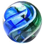 Murano Style Art Glass Paperweight  Blue Green Swirl with Controlled Bubble.