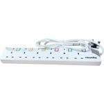 Toomke 6 Way 1.5M Multi-Outlet Extension Lead Surge Protector White