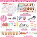 45PCS Pretend Wooden Ice Cream Shop Cart Toy Set Role Play Kitchen Food Kid Gift