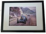 Framed Michael Turner Print 1931 Bugatti T51 Chiron & Mercedes Monaco Grand Prix