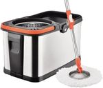 Spin Mop and Stainless Steel Bucket Set Mop and Buckets Sets with 2 Pads 360°