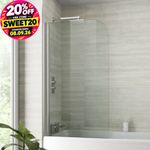 800mm Bath Shower Screen Bathroom Curved Pivot Chrome Reversible Frameless Glass