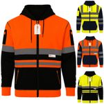 Hi Vis Zip Hoodie Mens Class 3 EN ISO 20471 Fleece Lined Reflective Work Jacket