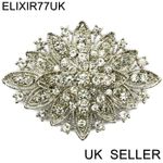 LARGE SILVER MODERNIST BROOCH PIN RHINESTONE DIAMANTE CRYSTAL JOB LOT BOUQUET UK