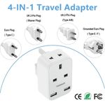 2 Pin to 3 Pin Shaver Plug Adapter 4-IN-1 Plug Extension with 2 USB for Bathroom