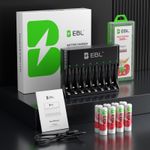 EBL 8pcs 1.5V Lithium AA Rechargeable Batteries AA Battery + 8 Slots Charger