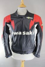 TEXPORT KAWASAKI BLACK, RED, SILVER & WHITE LEATHER BIKER JACKET + ARMOUR 40-42"